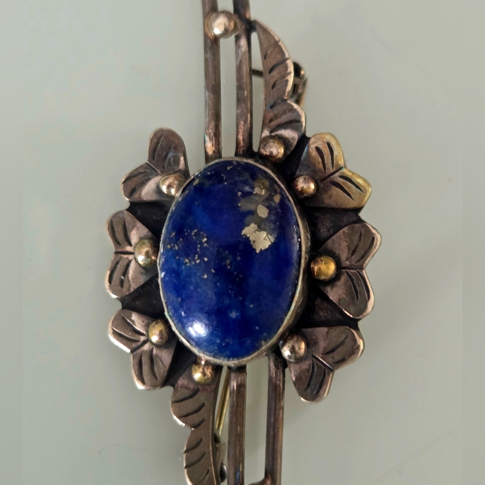 Lapis Lazuli 925 Silver Brooch Vintage